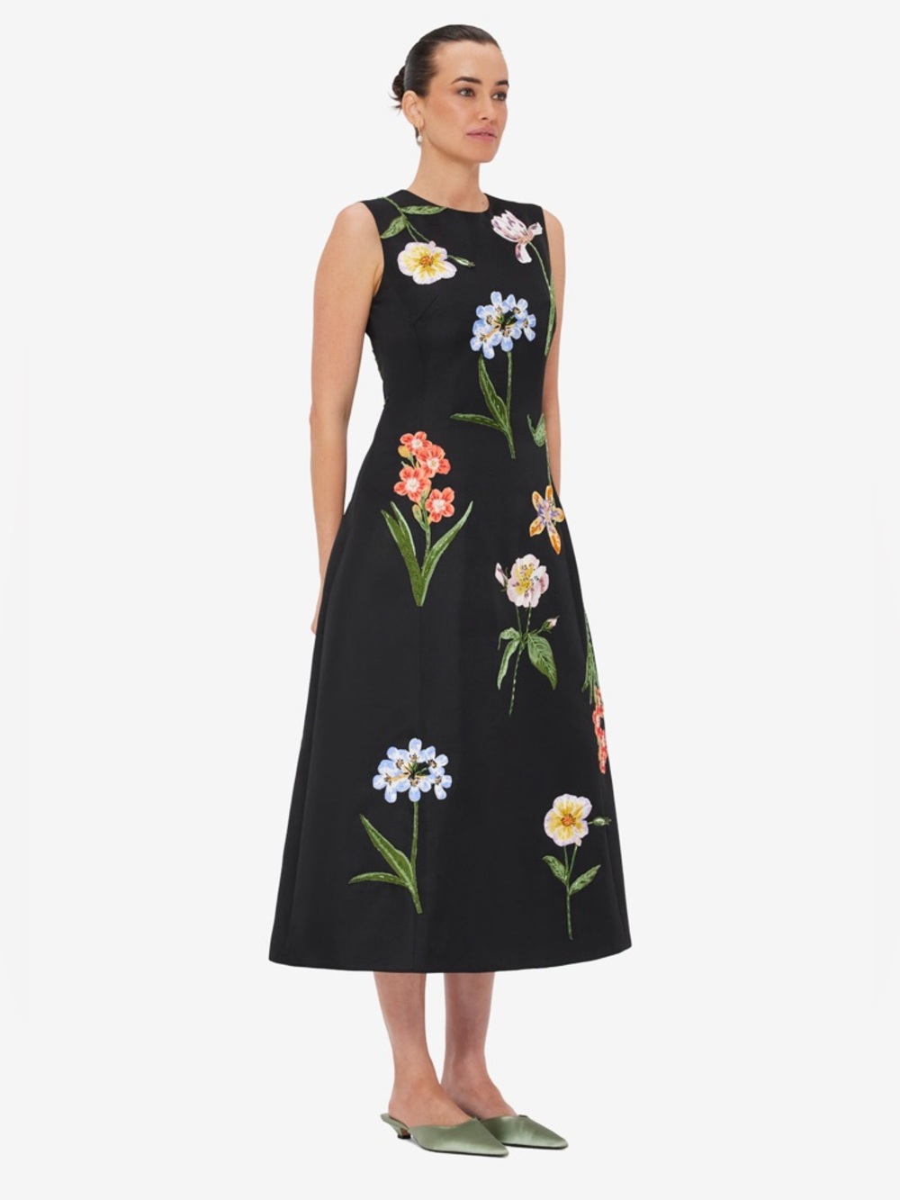 LEO LIN Cleo Embroidered Botanical Midi Dress Black Floral NWT Size 4 - Picture 3 of 5